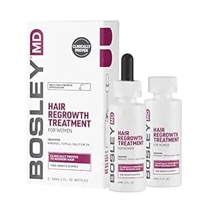 Bosleymd Minoxidil 2% Hair Regrowth Treatment For Women, Clinically Proven Hair Growth Solution For Thinning Hair & Female Pattern Hair Loss - Topical Scalp Treatment – 2 X 2 Fl Oz (2 Month Supply)
