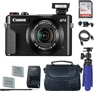 Canon Powershot g7 X Mark Ii Digital Camera With 64 Gb Card + Premium Camera Case + 2 Batteries + Tripod (Renewed)
