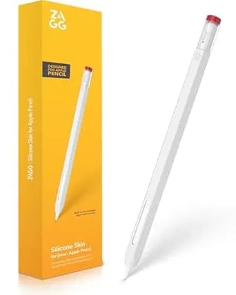 Zagg Silicone Skin For Apple Pencil (1st & 2nd Generation) And Zagg Stylus - Hexagonal Design For Non-Slip Grip, Anti-Roll Protection, And Ergonomic Comfort, Two-Pieces, White