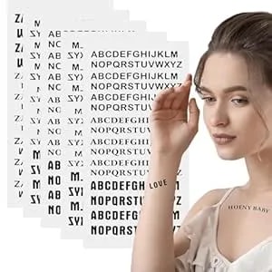 5 Sheets Black Letters Temporary Tattoos, Alphabet Temporary Tattoos, Waterproof Fake Stickers, Assorted Black Letter Tattoos For Body Art Men Women Face Neck Arm Decorations