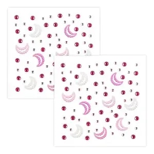 2 Sheers Pink Moons Self Adhesive Face Gems Stickers, Hair Gems Face Jewels Eye Jewels Rhinestones Festival Essentials Rave Accessories Rhinestone Stickers, Eye, Makeup For Kids,Women