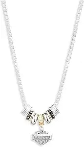 Harley-Davidson Women'S 16 In. Tri-Tone Bar & Shield Charm Pendant Necklace