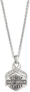 Harley-Davidson Women'S 18in Bar & Shield Crystal Twist Pendant Necklace, Silver