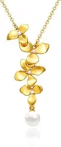 Cicy Bell Floral Pendant Necklace For Women Trendy 18k Gold Plated Shell Pearl Cubic Zirconia Dainty Long Y Necklace Jewelry Gifts