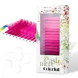Colored Lash Extensions, 16 Rows Cashmere Eyelashes, 0.07 D Curl 16mm Classic Eyelashes Extensions, Single Lash Extensions For Professional Salon Use(0.07-D-Pink Gradient 16mm）