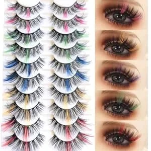 Sunniess Ombre Colored Lashes Silk Protein Fluffy Wispy Volume Fake Lashes For Halloweens Cosplay Party Stage Lashes With Color Make Up Faux Mink False Eyelashes