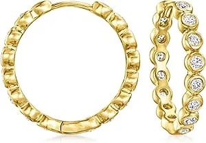 Ross-Simons 0.60 Ct. T.W. Bezel-Set Cz Hoop Earrings In 18kt Gold Over Sterling