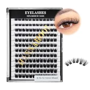 Mixed 8-12-14-16mm/8-10-12-14mm/10-12-14-16mm/14-15-16mm Wide Stem Individual False Eyelashes Soft Lightweight Volume Eyelashes Extensions Makeup Cluster Lashes (Mixed 8-10-12-14mm)