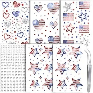 Teenitor 6pcs Face Gems, 4th Of July Face Gems Face Jewel Rhinestones For Women, Fourth Of July Accessories Face Stickers For Women Girls