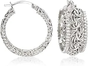 Ross-Simons Sterling Silver Beaded-Edge Byzantine Hoop Earrings