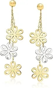 Ross-Simons Italian 14kt 2-Tone Gold Flower Drop Earrings