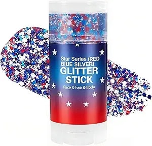 Red White Blue Body Glitter Stick, 4th Of July Accessories, Sparkly Face Glitter Makeup, 4th Of July Outfits Accessories For Women, Shimmer Face Paint Stick, Hair Glitter Stick For Women
