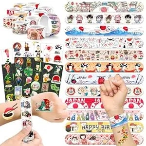 96 Pcs Japan-Themed Party Favors Set – 72 Pre-Cut Tattoos & 24 Slap Bracelets, Perfect For Festivals, Birthdays & Travel-Inspired Celebrations