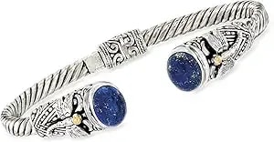 Ross-Simons Lapis Dragonfly Cuff Bracelet In Sterling Silver And 18kt Yellow Gold