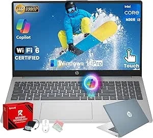HP 15.6-Inch Touchscreen Laptop Computer - 15.6'' FHD Anti-Glare Touch • 16GB RAM, 512GB SSD • Intel 8-Core i3-N305 • Win 11Pro • Ai Copilot • Wifi-6 • Long Battery Life • Laptop For Business(Blue)