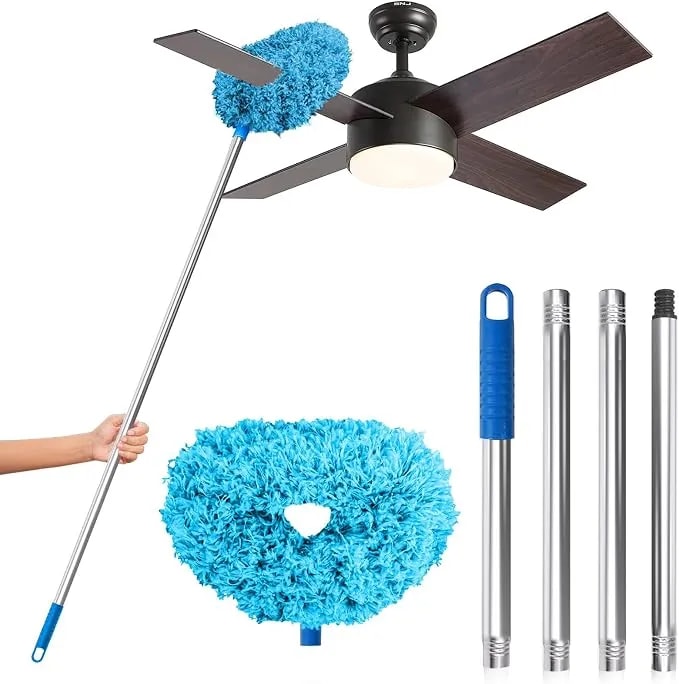 Drq Ceiling Fan Cleaner Duster With 13-48 In Extension Pole, Blue - Detachable, Washable Microfiber Brush Head Is Reusable For Ceiling Fan Blades, Walls, Bookshelves, Door Tops And Window Tops