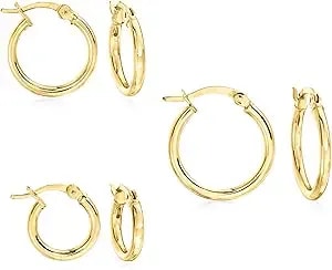 Ross-Simons 18kt Gold Over Sterling Jewelry Set: 3 Pairs Of 2mm Hoop Earrings