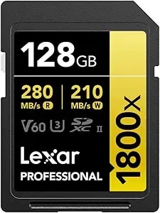 Lexar 128gb Professional 1800x Uhs-Ii Sdxc Memory Card (Gold Series)