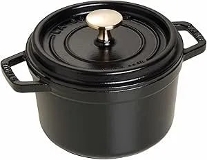 Staub Cast Iron Dutch Oven 1.25-Qt Round Cocotte, Made In France, Serves 1, Matte Black