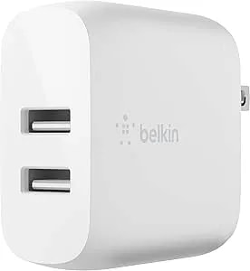Belkin Dual Port USB Charger Block 24W - Iphone Charger Fast Charging - Iphone 17, Air, Pro, Pro Max, Ipad, Airpods, Apple Watch, Samsung Galaxy S25, Nintendo Switch 2 & More - Cable Not Included