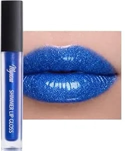 Mynena Electric Blue Shimmer Lip Gloss – Non-Sticky, High Shine Lip Topper - Lightweight Hydrating Gloss With Sparkle - Wear Alone Or Layer Over Lipstick – Vivid Sapphire Blue - Blu