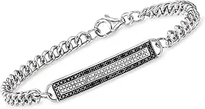 Ross-Simons 0.20 Ct. T.W. Black And White Diamond Id Bracelet In Sterling Silver. 8 Inches