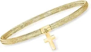 Ross-Simons Italian 14kt Yellow Gold Cross Charm Mesh Bracelet