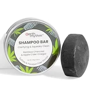 Earth Rhythm Charcoal Shampoo Bar - Clarify Scalp, Strengthen Roots, Revitalise Hair - Sulphate & Paraben Free, Plastic Free, Tin Packaging - 80gm