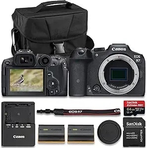 Canon Eos r7 Mirrorless Camera With Extra Lp-e6nh Lithium-Ion Battery + Sandisk Extreme Pro 64gb + Camera Carrying Case (11pc Bundle)