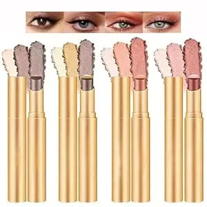 4packs 3 Color Gradient Eyeshadow Stick, Long Lasting Waterproof Creamy Eye Shadow, Matte Shimmer Crease-Proof Glitter Highlighter Stick, Eye Shadow Pen Set For Make Up