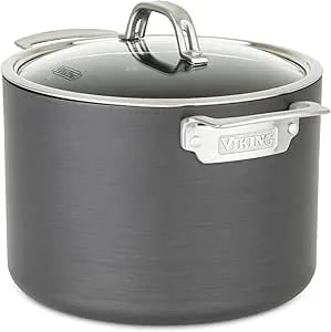 Viking Non Stick Stock Pot, 8 Quart Hard Anodized Nonstick Soup Cooking Pot Wth Glass Lid, Gray