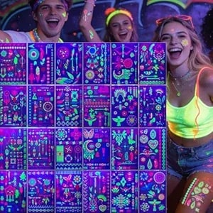 360pcs Neon Temporary Tattoos For Party Supplies,Uv Blacklight Reactive Fluorescent Tattoo Stickers For Kids Adult Teens,Waterproof Colorful Fake Tattoos For Festival Rave Dance Party Halloween Makeup