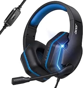 Acer Wired Gaming Headset For ps5, ps4, Pc, Xbox Series X - S, Switch, Gaming Headphones With Noise Cancelling Microphone, Led Lights &50mm Speaker, 3.5mm Jack For Gaming, Black
