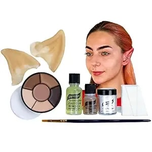 Graftobian Elf Ear Complete Makeup Kit - Elf Ears With Spirit Gum Adhesive And Skin Tone Makeup - For Cosplay, Halloween Costumes, & Theater - Full Color Instructions
