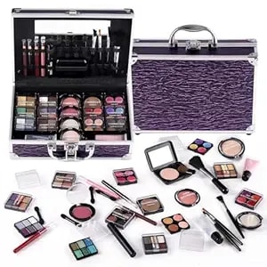 Makeup Kit For Teen Girls & Women Full Kit, Beauty Train Case With Starter Cosmetic Set, Make Up Valentine Gift Box With Eyeshadow,Lipgloss,Highlighter,Blush,Lip&Eye Pencils,Brush & More(Purple)