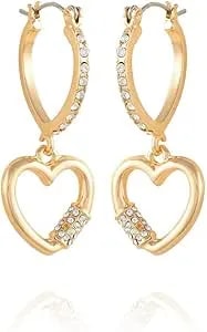 Guess Gold-Tone Dangle Heart Charm Mini Hoop Earrings