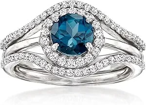 Ross-Simons 1.10 Carat London Blue Topaz And .50 Ct. T.W. White Topaz Jewelry Set: Ring And Ring Guard In Sterling Silver