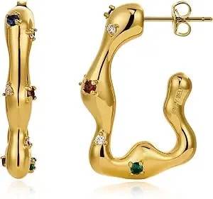 Cicy Bell 18k Gold Plated Earrings For Women Trendy Irregular Waterdrop Melting Liquid Cubic Zirconia Statement Drop Earrings Jewelry Gifts