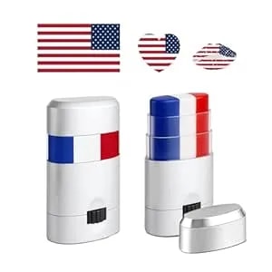 2 Pack Red White And Blue Face Paint Sticks -20 Sheets American Flag Tattoos, Patriotic Sports Makeup For Soccer, 4th Of July - Easy To Apply, Waterproof & Sweat-Resistant Face & Body Paint
