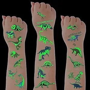 Zonon Glow Dinosaur Temporary Tattoos For Kids Glow In Dark Waterproof Luminous Dino Temporary Tattoos Sticker For Halloween Dinosaur Theme Birthday Holiday Party Supplies Movie Gifts