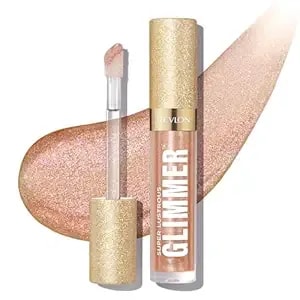 Revlon Super Lustrous Glimmer Gloss, Non-Sticky Lip Gloss, High-Shine Finish, Plant-Based Glitter, 004 Happy Hour, 0.13 Fl Oz