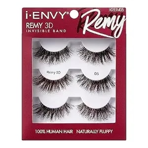 I-Envy False Lashes, Remy 3d Lashes Value Pack 100% Human Hair Natural Fluffy Wispy Invisible Band Seamless Look Reusable Eyelashes (05)