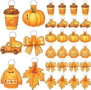 Kenning 24 Pcs Fall Party Favors Lip Balm Holder Keychain Gift Bulk - Thanksgiving Maple Leaf Pumpkin Coffee Cup Trucks Bow Tie Lip Balm Gifts Autumn Party Supplies Goodie Bags Stuffers For Fall