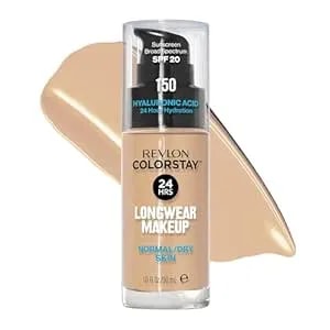 Revlon Liquid Foundation, Colorstay Face Makeup For Normal & Dry Skin, Spf 20, Longwear Medium-Full Coverage With Natural Finish, 150 Buff, 1 Fl Oz