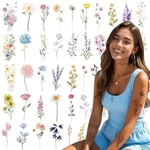 80 Pcs Flower Temporary Tattoos For Women Realistic Floral Fake Tattoo Stickers Adult Wildflower Party Decorations Supplies Favors