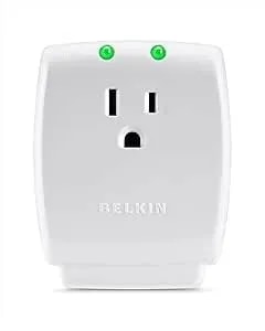 Belkin 1-Outlet Home Series Surgecube - Grounded Outlet Portable Wall Tap Adapter With Ground & Protected Light Indicators For Office, Charging Brick - White, ABS, 885 Joules