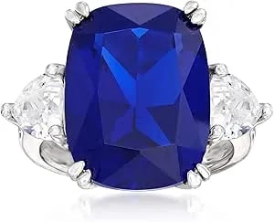 Ross-Simons 12.25 Carat Cushion-Cut Simulated Sapphire And 1.75 Ct. T.W. Cz Ring In Sterling Silver