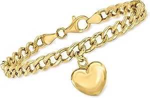 Ross-Simons Italian 18kt Gold Over Sterling Puffed Heart Curb-Link Bracelet
