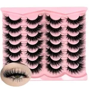 Loladook Mink Lashes Strip Cat Eye Wispy D Curl Fluffy Lashes Pack 18mm Long Volume Faux Mink Eyelashes Natural Look 14 Pairs