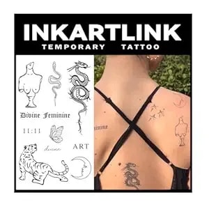 Inkartlink 2 Sheets Extra Large Semi Permanent Tattoos, Temporary Tattoos, Adult Art Designs, Waterproof, Realistic, No Adhesive, No Reflective, Lasts 1-2 Weeks (Snake, Dragon,Butterfly)